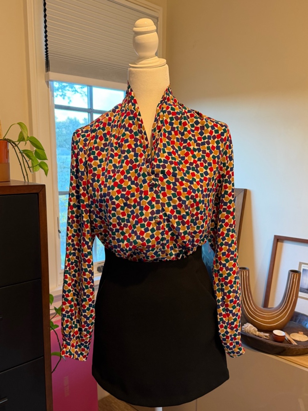 Vintage Multicolor Geometric Print Blouse - Women